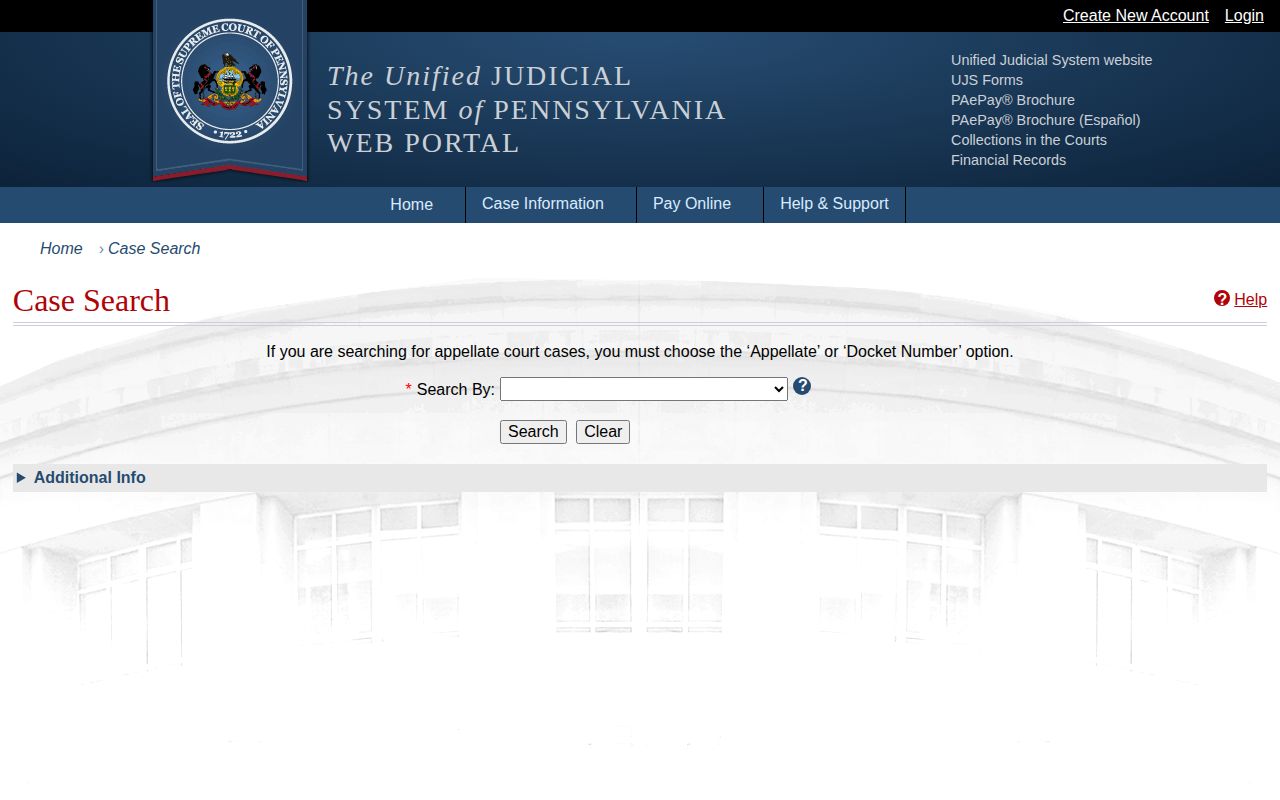 Delaware County court disposition lookup through Pennsylvania UJS Case Search