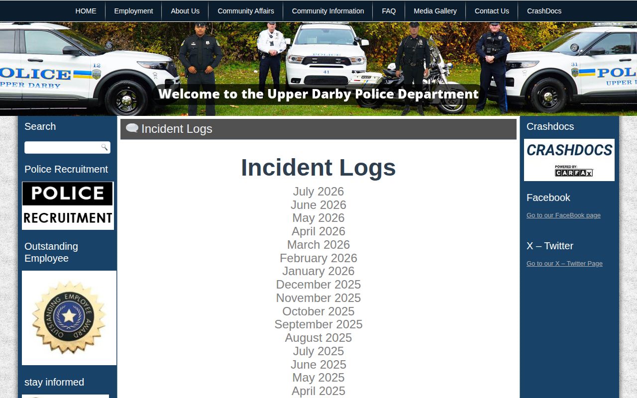 Delaware County Upper Darby incident-log arrest-record source